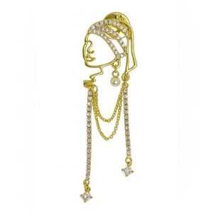 Gold and Crystal Dangle Pin-Brooch